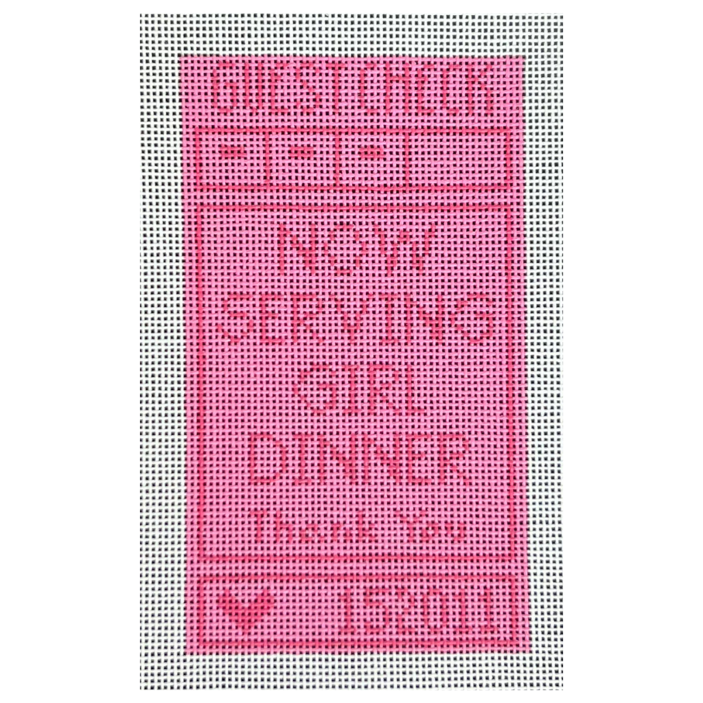 Guest Check - Now Serving Girl Dinner Needlepoint Canvas